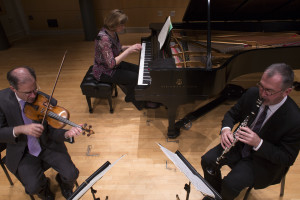 Birds-eye view of musicians in the process of playing classical music